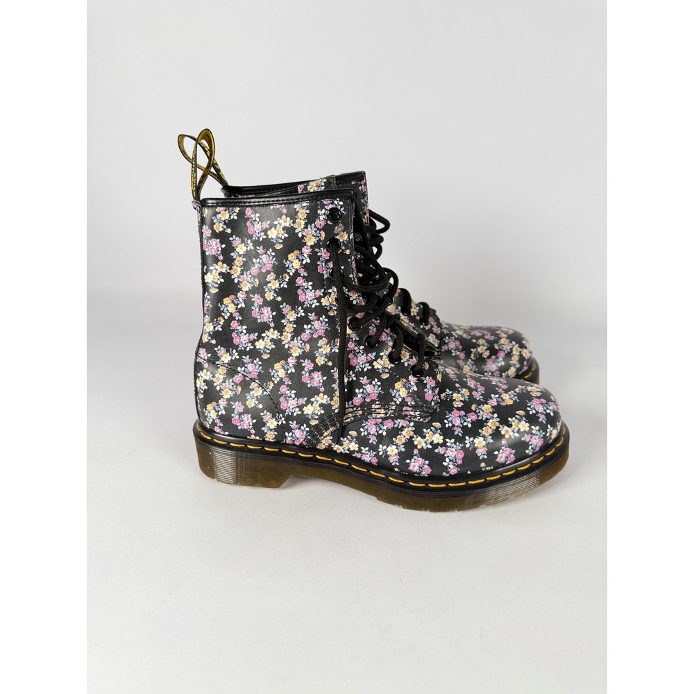 Dr. Martens 1460 W Pascal Floral Print Black Leather Lace Up Boots‎ Size 8 US L
